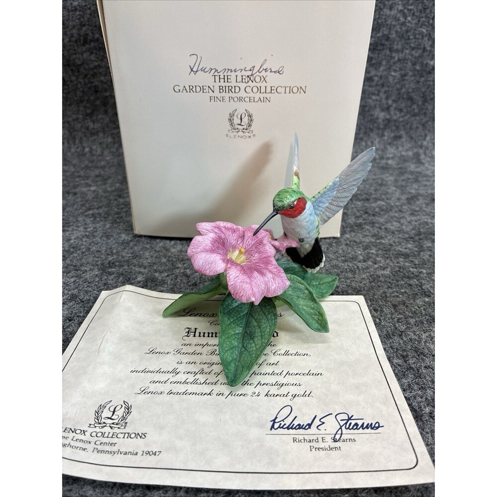 Vintage Lenox  Hummingbird  Garden Bird Figurine COA Box